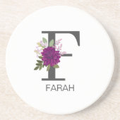 Burgundy Dahlia Floral Alphabet Letter Monogram コースター (正面)