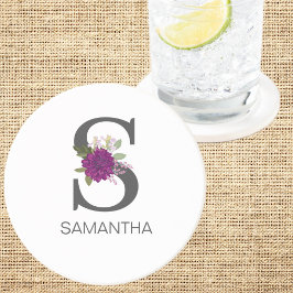 Burgundy Dahlia Floral Alphabet Letter Monogram   コースター