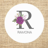 Burgundy Dahlia Floral Alphabet Letter Monogram   コースター