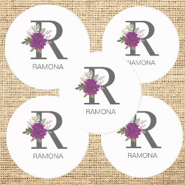 Burgundy Dahlia Floral Alphabet Letter Monogram   コースター