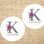 Burgundy Dahlia Floral Alphabet Letter Monogram コースター