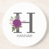 Burgundy Dahlia Floral Alphabet Letter Monogram   コースター (正面)