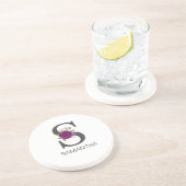 Burgundy Dahlia Floral Alphabet Letter Monogram   コースター (側面)