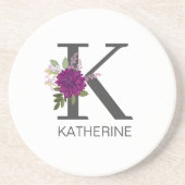 Burgundy Dahlia Floral Alphabet Letter Monogram コースター (正面)