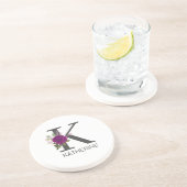 Burgundy Dahlia Floral Alphabet Letter Monogram コースター (側面)