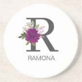 Burgundy Dahlia Floral Alphabet Letter Monogram   コースター (正面)