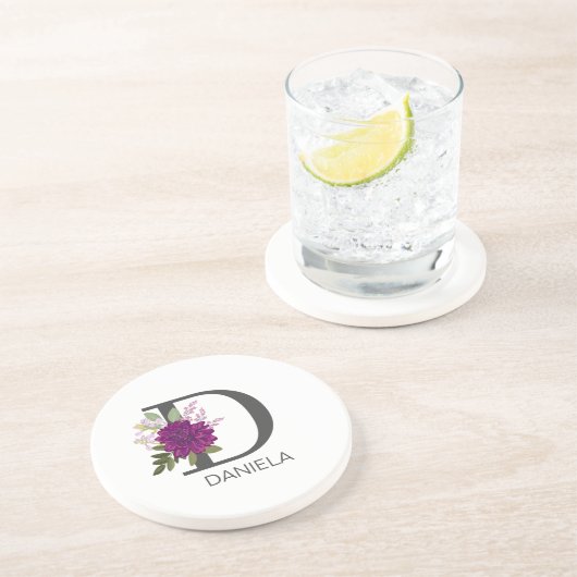 Burgundy Dahlia Floral Alphabet Letter Monogram  O コースター (側面)