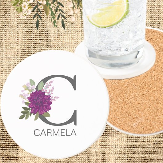 Burgundy Dahlia Floral Alphabet Letter Monogram  O コースター