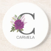 Burgundy Dahlia Floral Alphabet Letter Monogram  O コースター (正面)