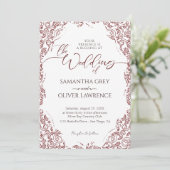 Burgundy Damask Frame Wedding Invitation 招待状 (スタンド正面)