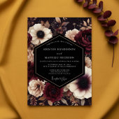 Burgundy Dark Floral Nocturne Wedding 招待状