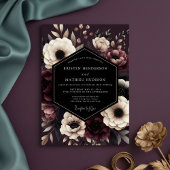 Burgundy Dark Floral Romance Wedding 招待状