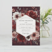 Burgundy Deep Bloom Romance Wedding 招待状 (スタンド正面)