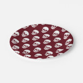 Burgundy Deep Red Skull Pattern Spooky Halloween ペーパープレート (アングル)