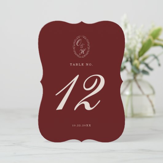 Burgundy Die-Cut Wedding Table Number 招待状 (スタンド正面)