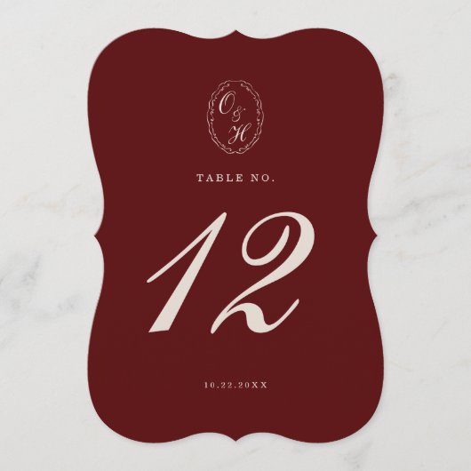 Burgundy Die-Cut Wedding Table Number 招待状 (正面)
