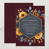 Burgundy Distinguished Autumnal Wedding 招待状 (正面/裏面)