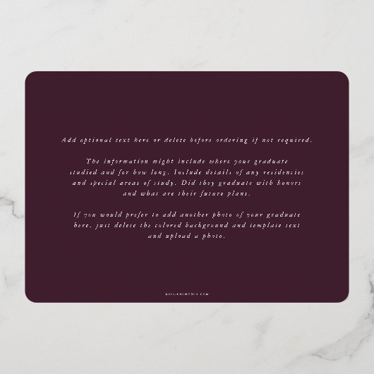 Burgundy DO Asclepius卒業発表 箔招待状 (裏面)