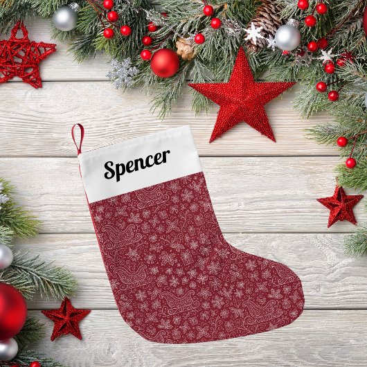 Burgundy Doodle Christmas Sleigh Pattern スモールクリスマスストッキング