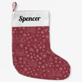 Burgundy Doodle Christmas Sleigh Pattern スモールクリスマスストッキング (正面)