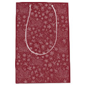 Burgundy Doodle Christmas Sleigh Pattern ミディアムペーパーバッグ (正面)