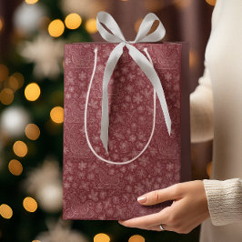 Burgundy Doodle Christmas Sleigh Pattern ミディアムペーパーバッグ