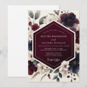 Burgundy Dramatic Autumnal Wedding 招待状 (正面/裏面)