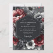 Burgundy Dramatic Bloom Wedding 招待状 (正面)