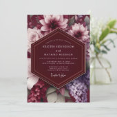 Burgundy Dramatic Botanical Wedding 招待状 (スタンド正面)