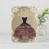 Burgundy Dress,Crown,Lace Kraft Sweet 16 Party 招待状 (スタンド正面)