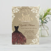 Burgundy Dress,Lights,Lace Kraft Sweet 16 Party 招待状 (スタンド正面)