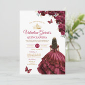 Burgundy Dress Quinceañera 15 Anos Flowers Gold 招待状 (スタンド正面)