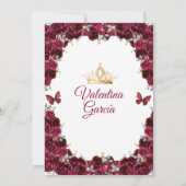 Burgundy Dress Quinceañera 15 Anos Flowers Gold 招待状 (裏面)