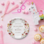 Burgundy Dried Flower Wreath Fall Wedding in Bloom ペーパープレート (パーティー)