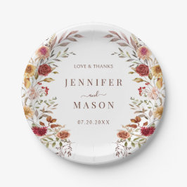 Burgundy Dried Flower Wreath Fall Wedding in Bloom ペーパープレート