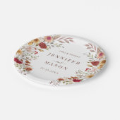 Burgundy Dried Flower Wreath Fall Wedding in Bloom ペーパープレート (アングル)