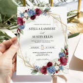 Burgundy Dusty Blue Floral Geometric Wedding  招待状