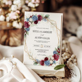 Burgundy Dusty Blue Floral Geometric Wedding  招待状