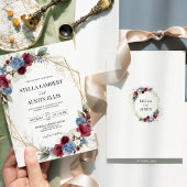 Burgundy Dusty Blue Floral Geometric Wedding  招待状