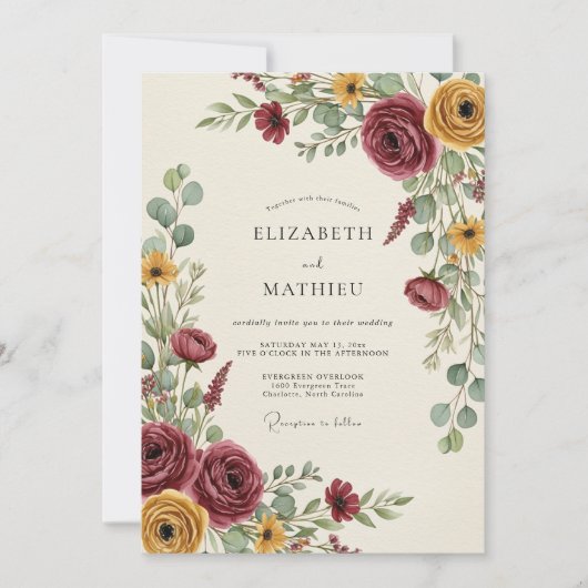 Burgundy Earthy Autumn Wedding 招待状 (正面)