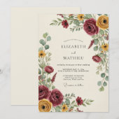 Burgundy Earthy Autumn Wedding 招待状 (正面/裏面)
