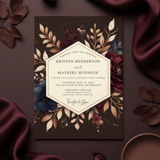 Burgundy Earthy Bloom Wedding 招待状