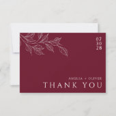 Burgundy Elegant Botanical Garden Wedding サンキューカード (正面)