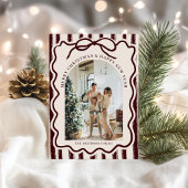 Burgundy Elegant Bow Photo Christmas シーズンカード
