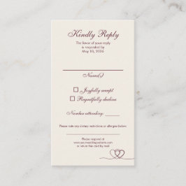 Burgundy Elegant Calligraphy Wedding RSVP Card 名刺