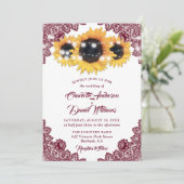 Burgundy Elegant Floral Lace Sunflower Wedding 招待状 (スタンド正面)