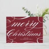 Burgundy Elegant Flourish Script Merry Christmas シーズンカード (スタンド正面)