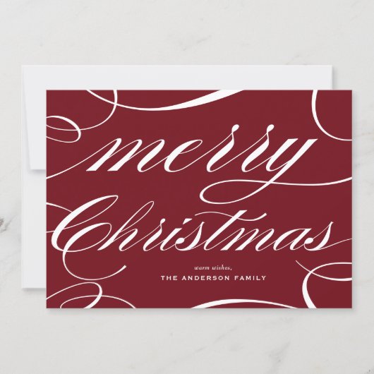 Burgundy Elegant Flourish Script Merry Christmas シーズンカード (正面)