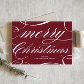 Burgundy Elegant Flourish Script Merry Christmas シーズンカード