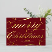 Burgundy Elegant Flourish Script Merry Christmas 箔シーズンカード (立ち正面)
